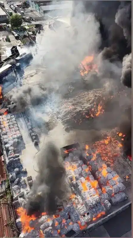 Massive Blaze Engulfs Recycling Plant, Firefighters Battle Inferno Massive Blaze Engulfs Recycling Plant, Firefighters Battle Inferno